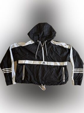 adidas Black & White Hooded Half-Zip Windbreaker